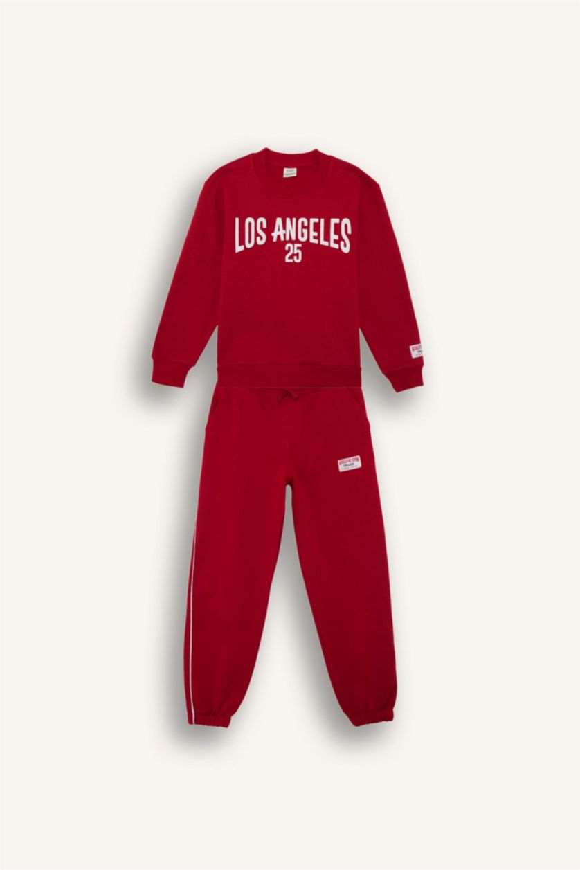 Boys & Teens Red Boy Printed Sweatshirt Sweatpants 2 Piece Set