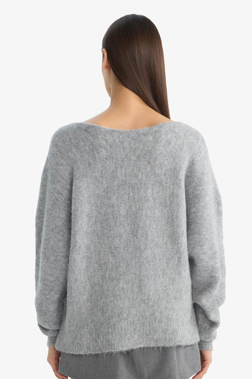 نساء رمادي بلوز تريكو قصة عادية بياخة عريضة