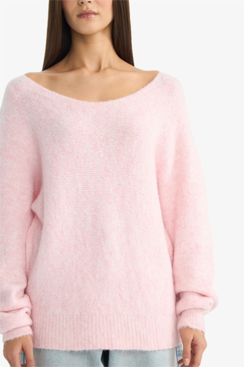 حريمي زهري بلوفر تريكو قصة عادية بياخة عريضة