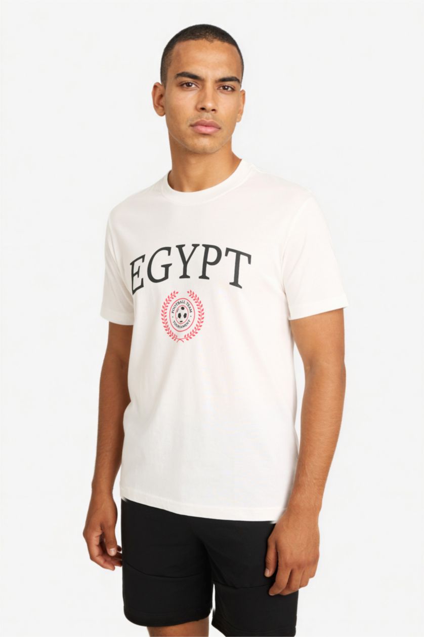 رجالي بيج فاتح تيشيرت نص كم بطبعة Egypt