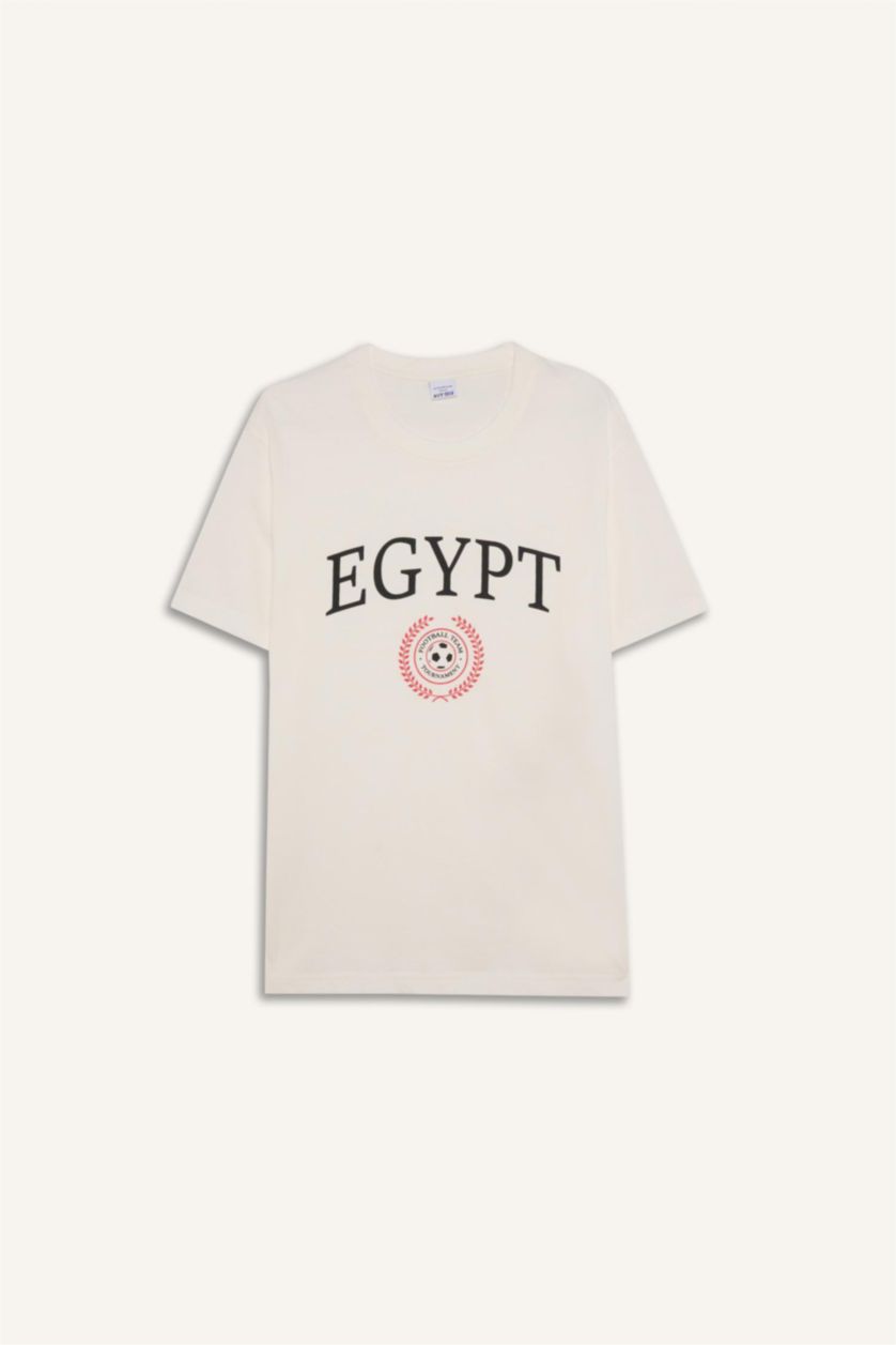 رجالي بيج فاتح تيشيرت نص كم بطبعة Egypt