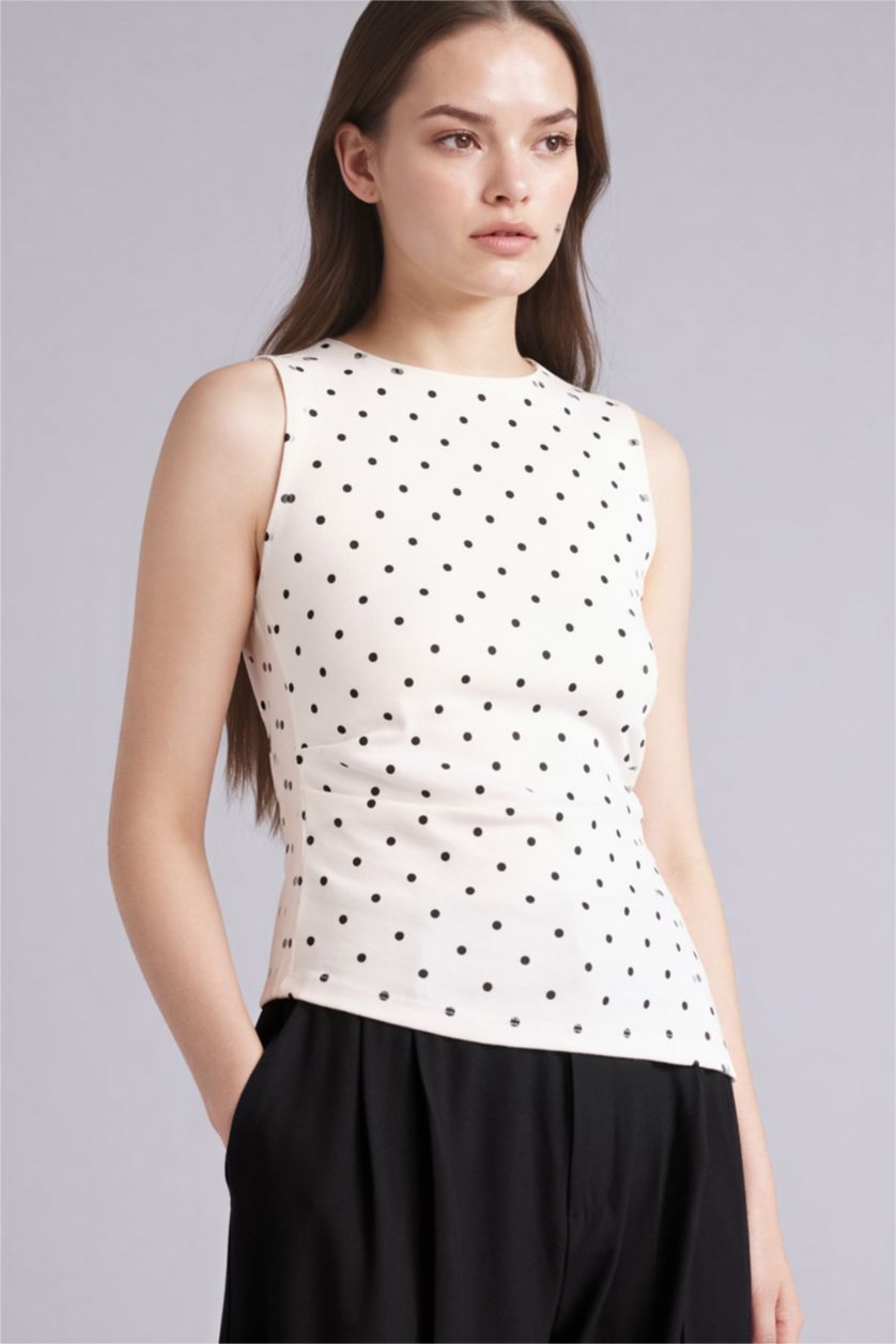 WOMAN Ecru Slim Fit Ribana Boat Collar Tank Top