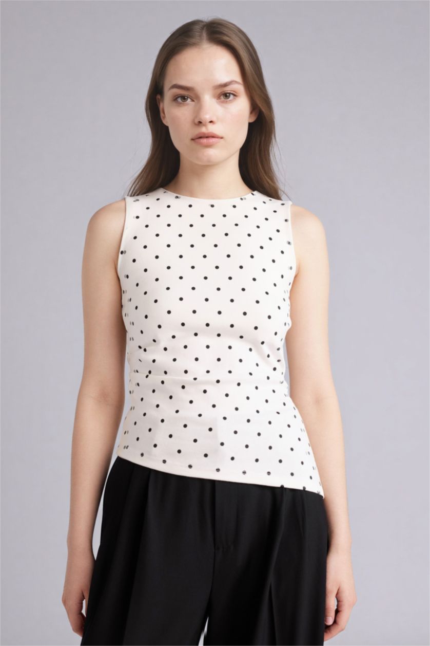 WOMAN Ecru Slim Fit Ribana Boat Collar Tank Top