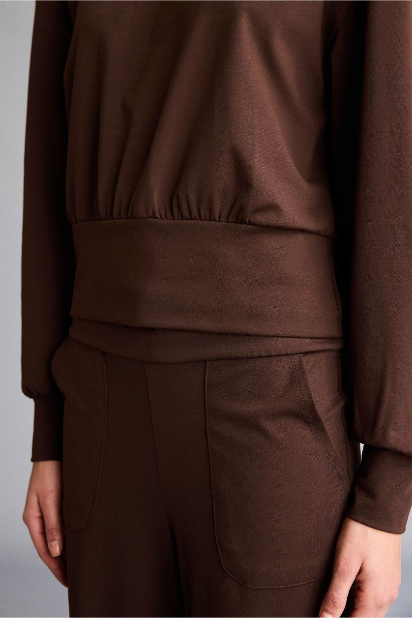 Kadın Kahve Kapüşonlu Sporcu Sweatshirt