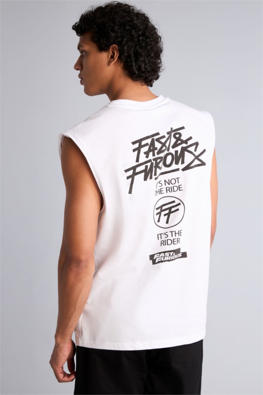 Erkek Beyaz Lisanslı Baskılı Atlet