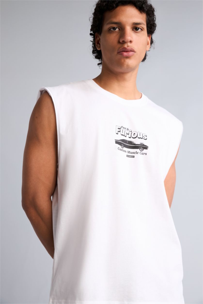 Erkek Beyaz Lisanslı Baskılı Atlet