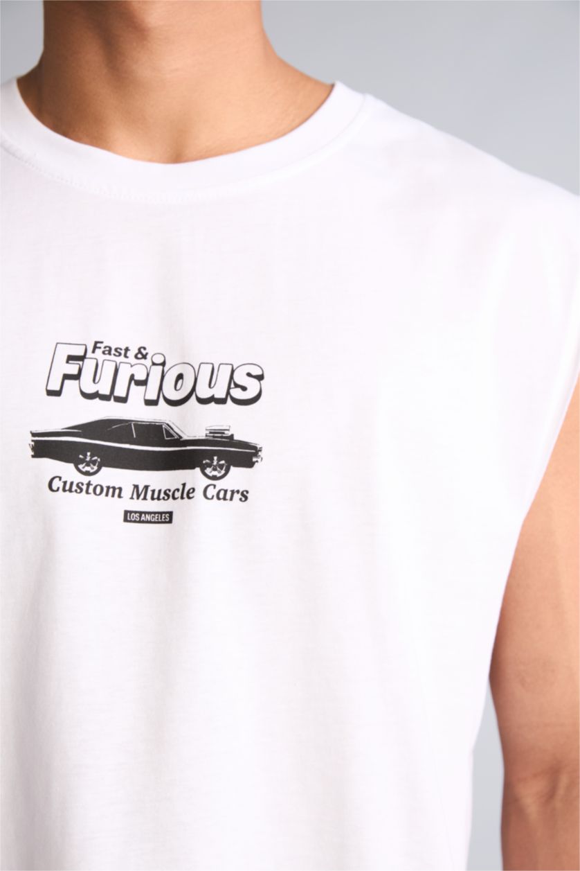 Erkek Beyaz Lisanslı Baskılı Atlet