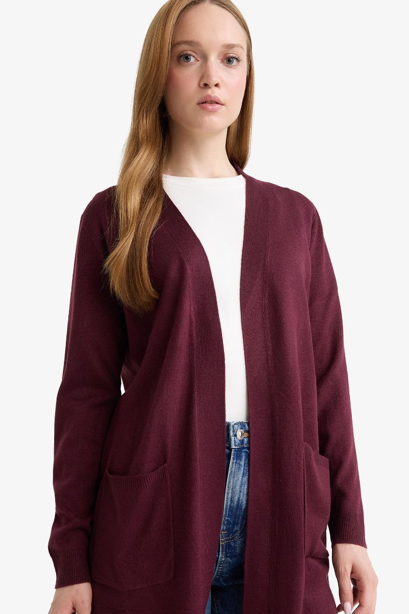 Женщины Бордовый Кардиган Regular Fit с V-образным вырезом