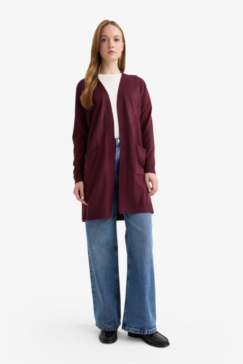Женщины Бордовый Кардиган Regular Fit с V-образным вырезом