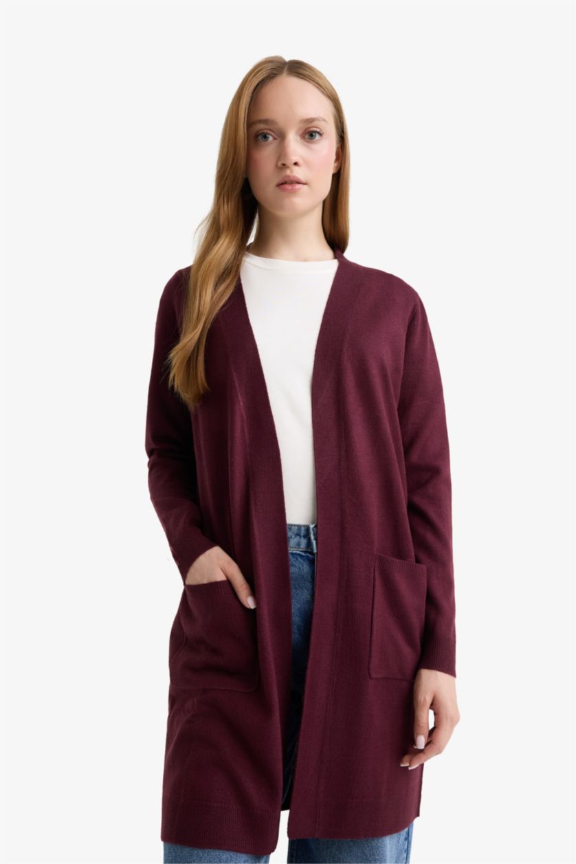 Женщины Бордовый Кардиган Regular Fit с V-образным вырезом