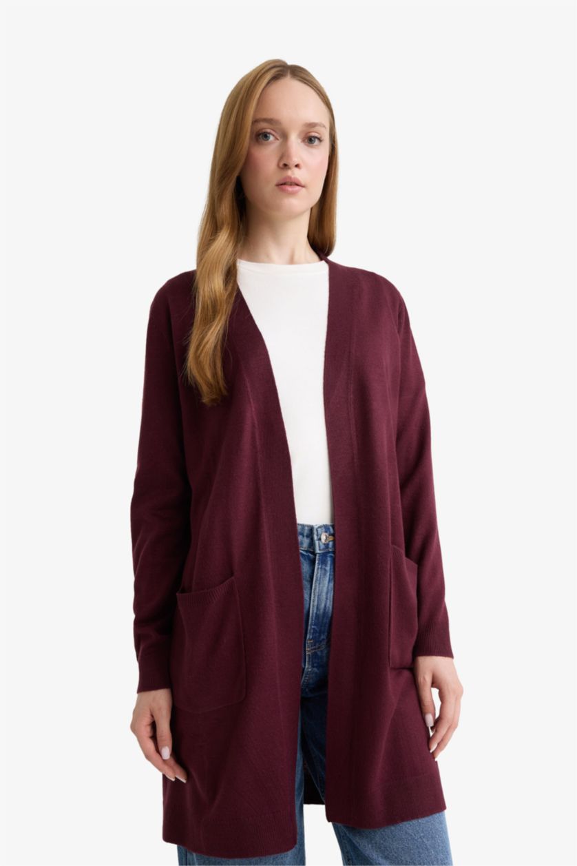 Женщины Бордовый Кардиган Regular Fit с V-образным вырезом