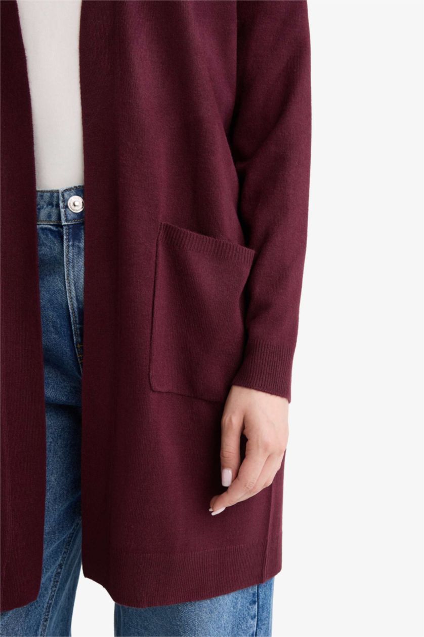 Женщины Бордовый Кардиган Regular Fit с V-образным вырезом