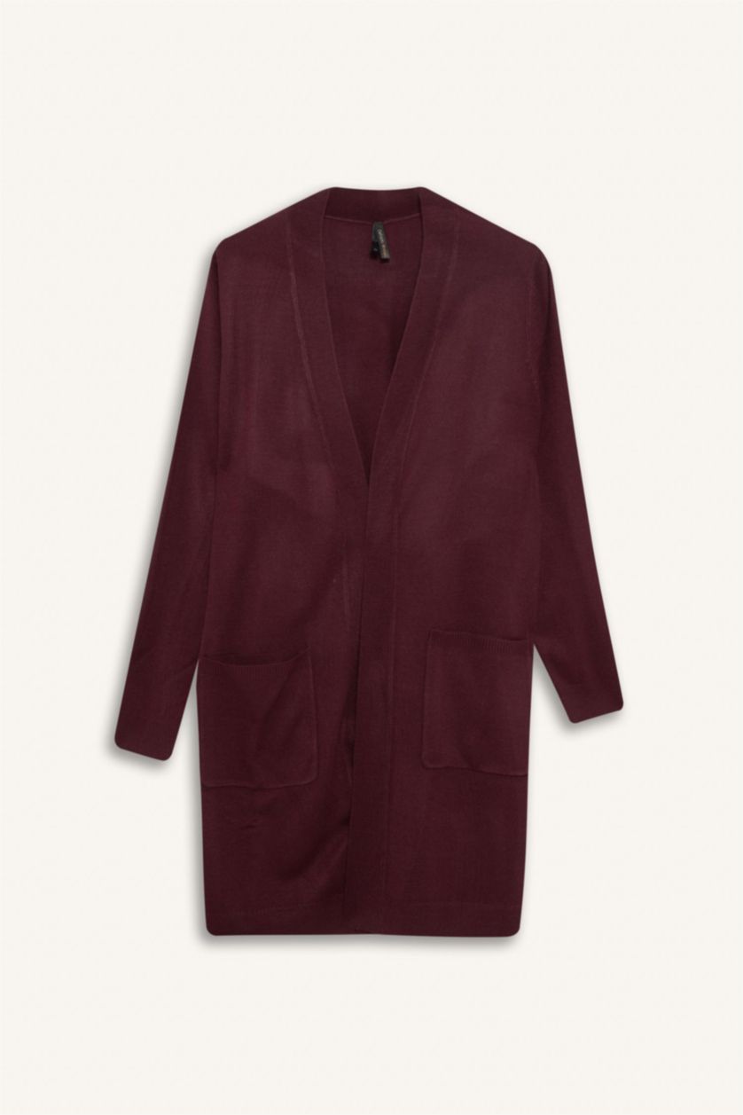 Женщины Бордовый Кардиган Regular Fit с V-образным вырезом
