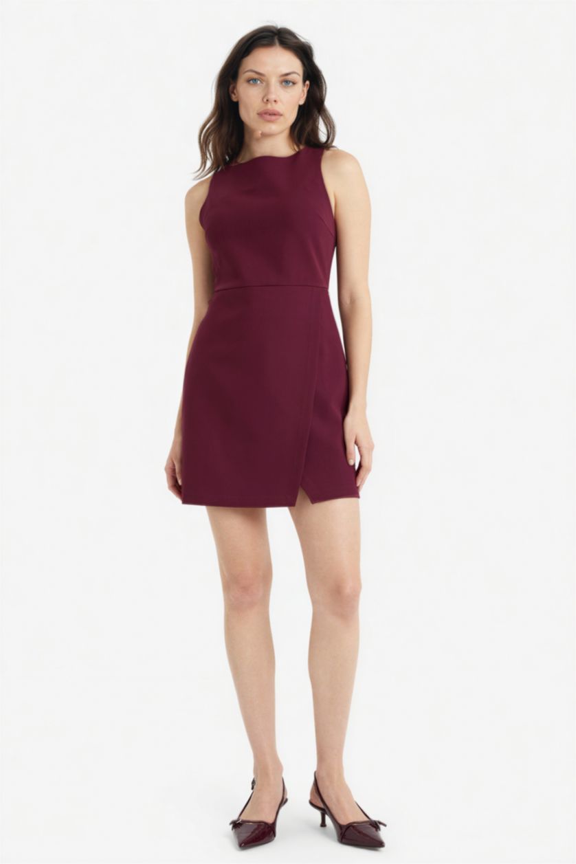 Женщины Бордовый Платье с коротким рукавом мини стандартного кроя с круглым вырезом