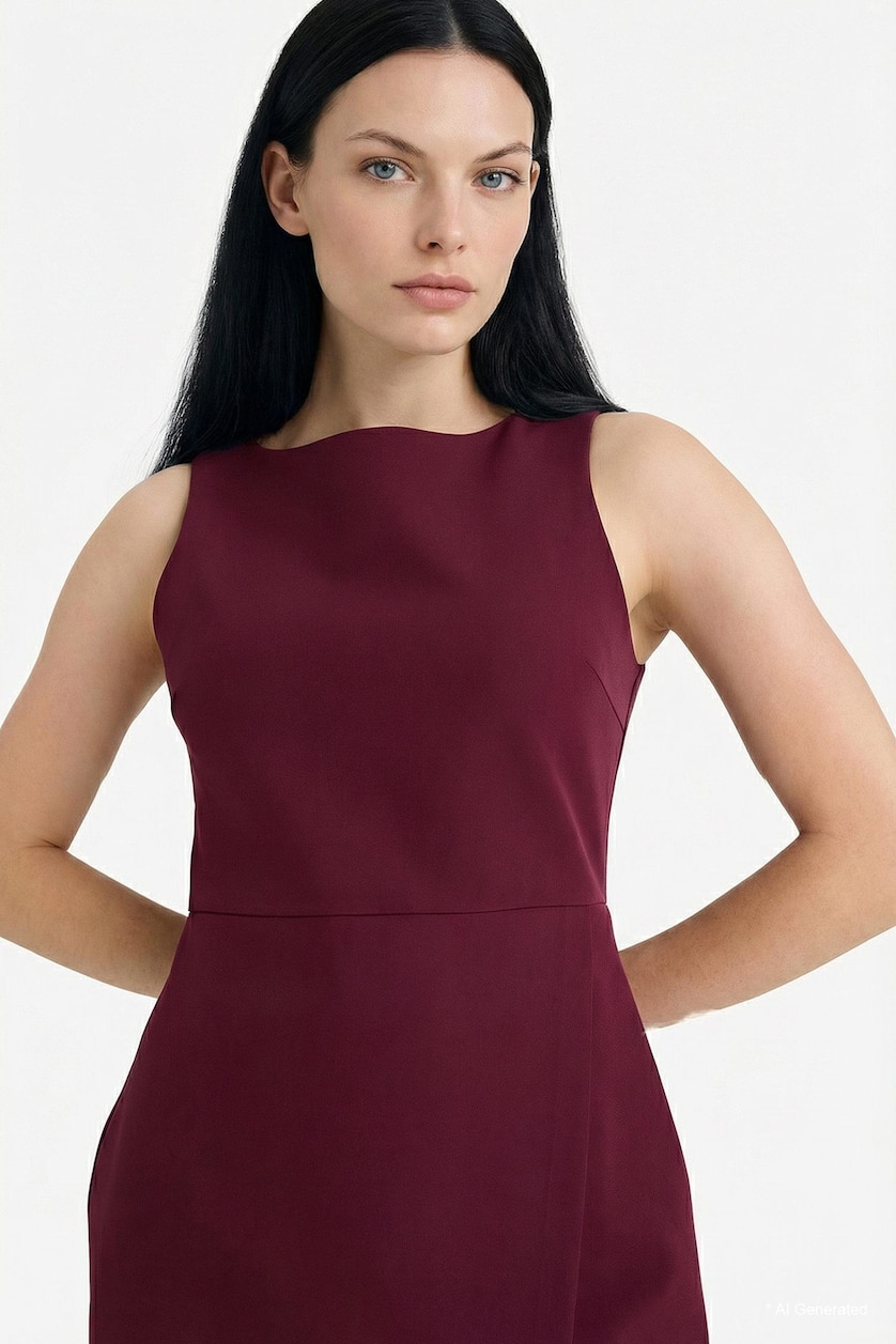 WOMAN Bordeaux Regular Fit Crew Neck Sleeveless Mini Dress
