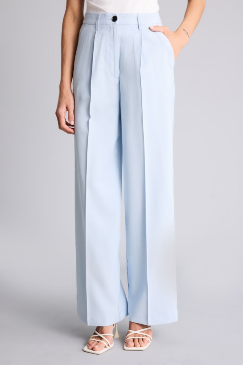 Женщины Светло-синий Брюки Wide Leg c высокой талией для женщин