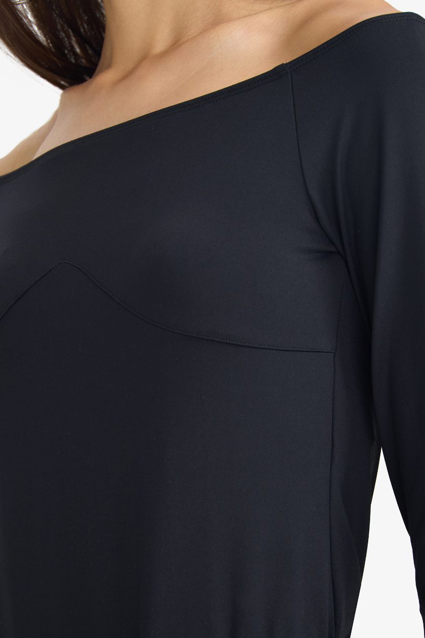 WOMAN Black Woman Slim Fit Basic Long Sleeve Bodysuit