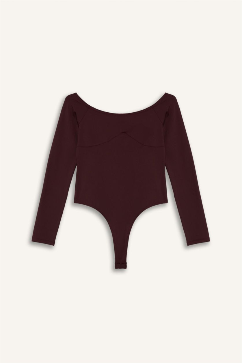 WOMAN Dark Bordeaux Slim Fit Long Sleeve Bodysuit