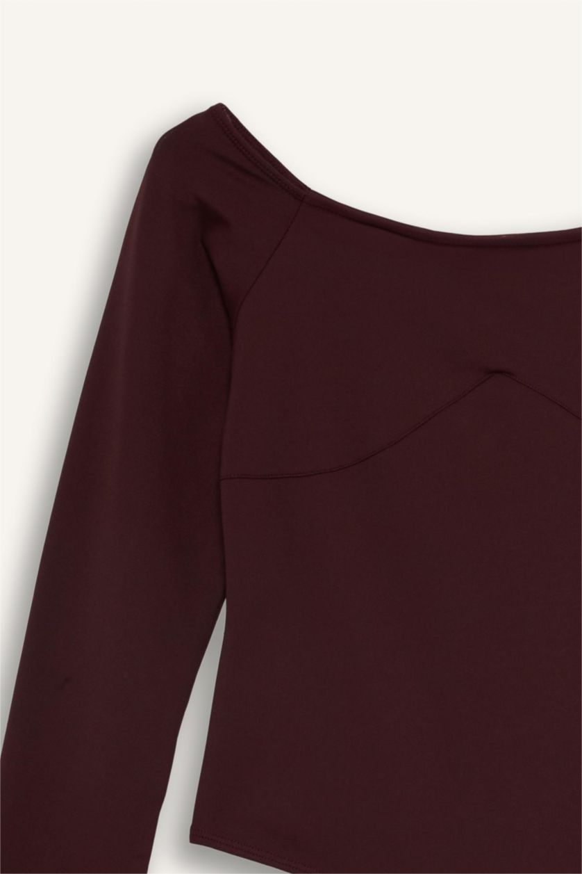 WOMAN Dark Bordeaux Slim Fit Long Sleeve Bodysuit