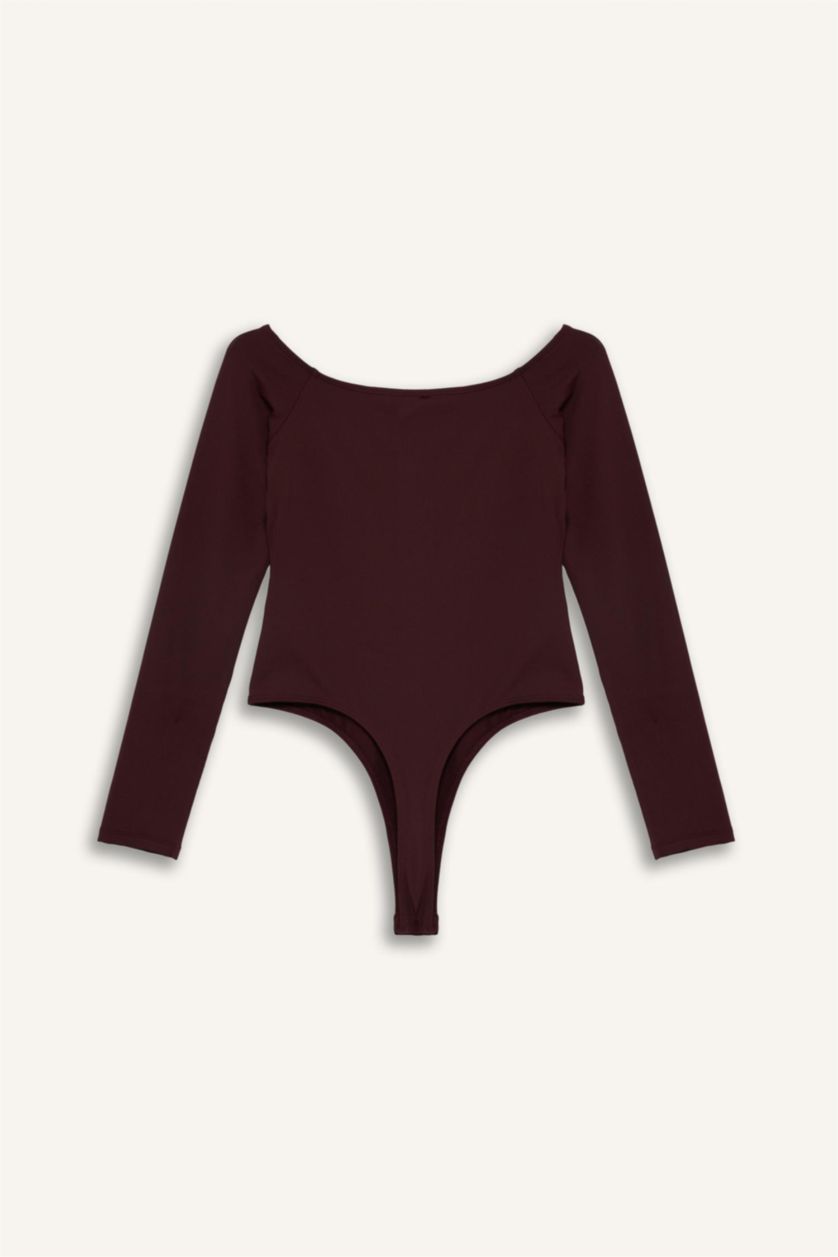 WOMAN Dark Bordeaux Slim Fit Long Sleeve Bodysuit