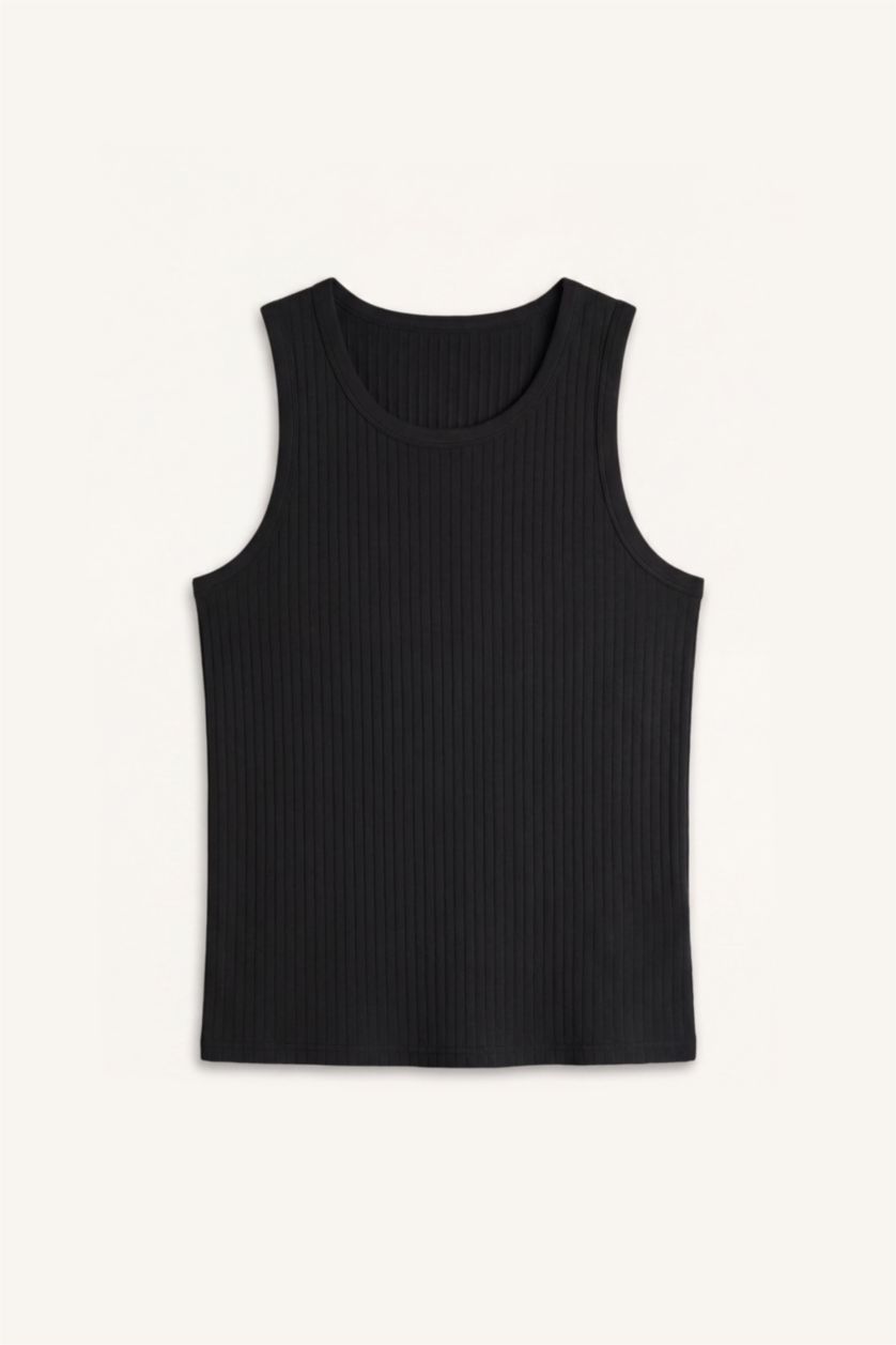 Erkek Siyah Regular Fit Fitilli Atlet