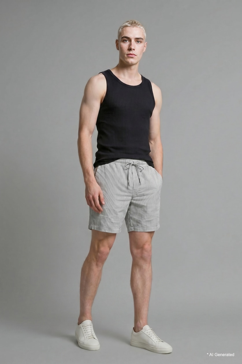 Erkek Siyah Regular Fit Fitilli Atlet
