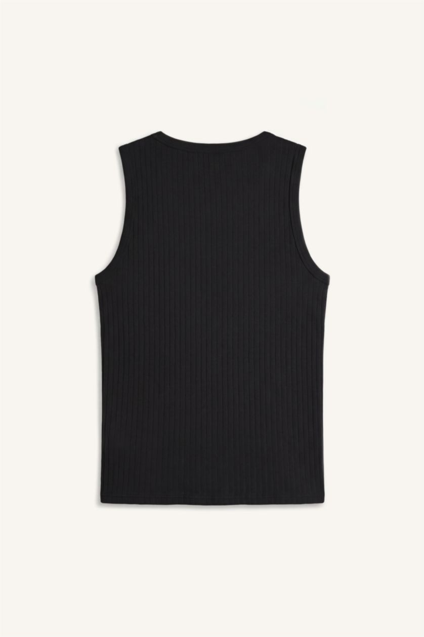 Erkek Siyah Regular Fit Fitilli Atlet