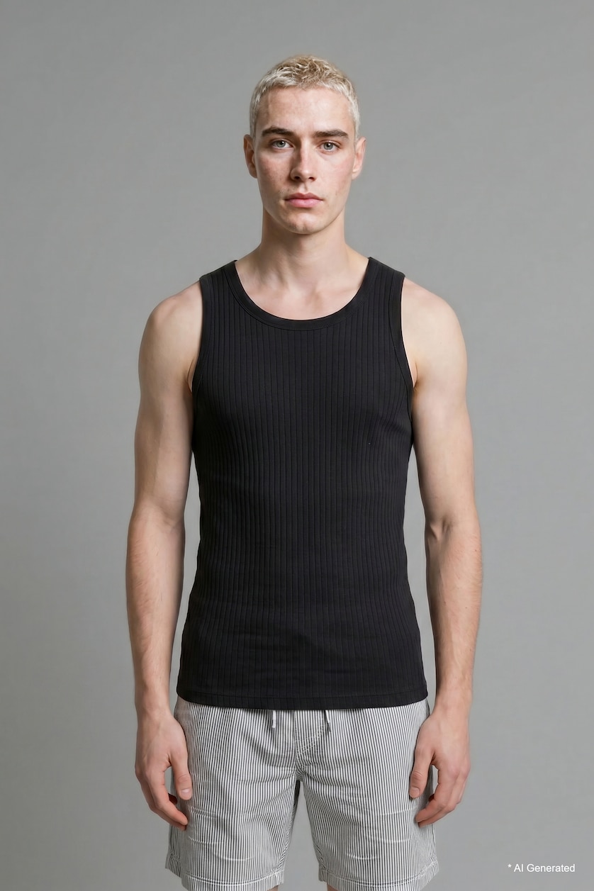 Erkek Siyah Regular Fit Fitilli Atlet
