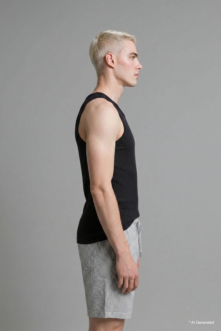 Erkek Siyah Regular Fit Fitilli Atlet