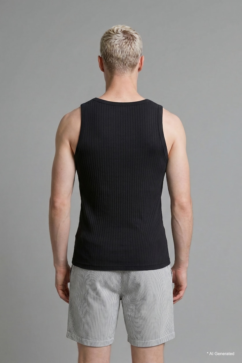 Erkek Siyah Regular Fit Fitilli Atlet