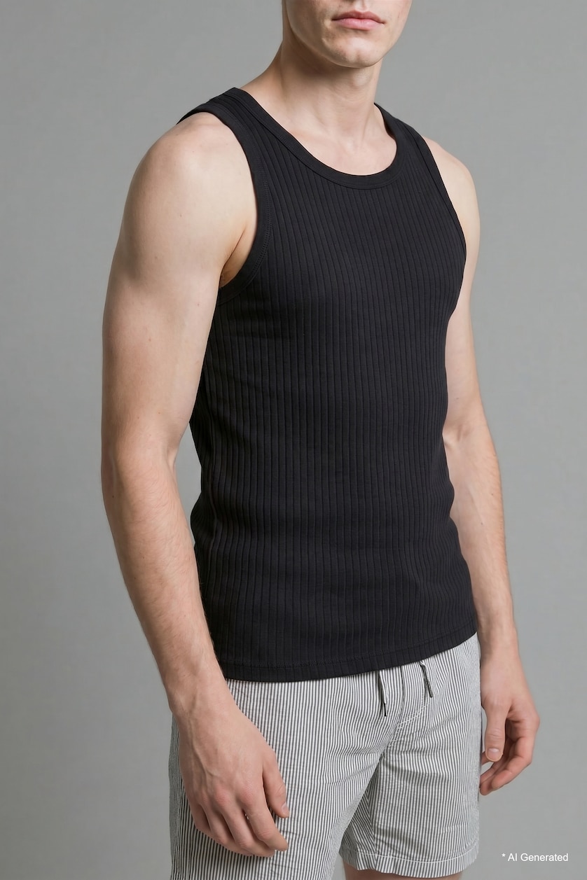 Erkek Siyah Regular Fit Fitilli Atlet