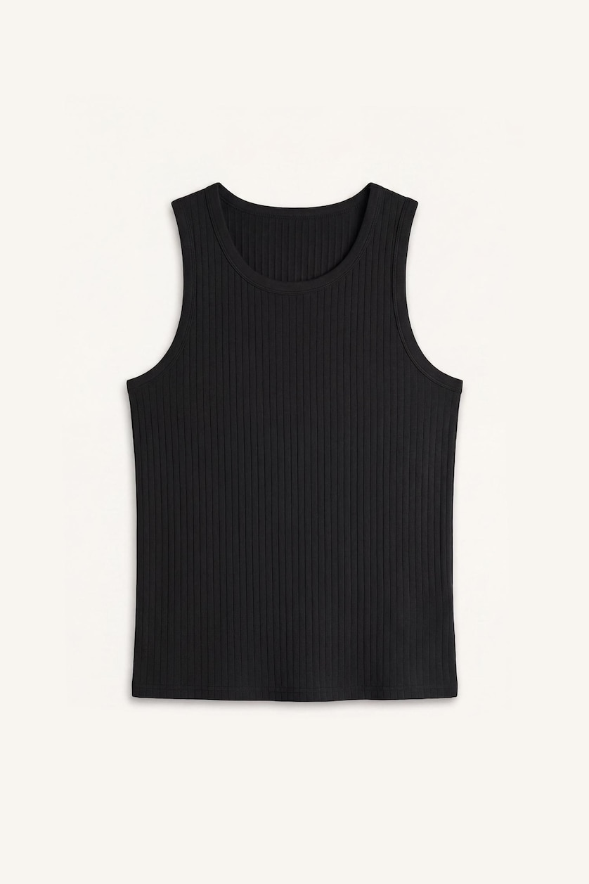 Erkek Siyah Regular Fit Fitilli Atlet