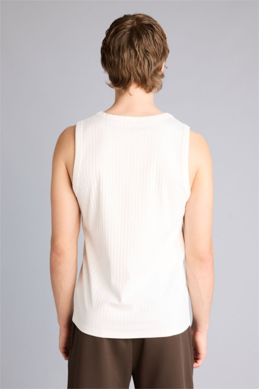 Men Ecru Regular Fit Camisole Crew Neck Short Sleeve Tank Top