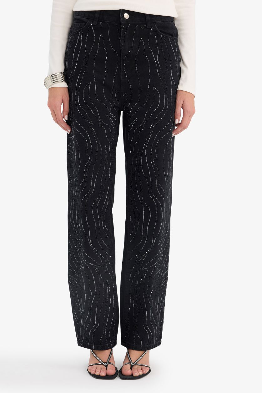 WOMAN Black Straight Fit High Waist Ankle Length Jeans