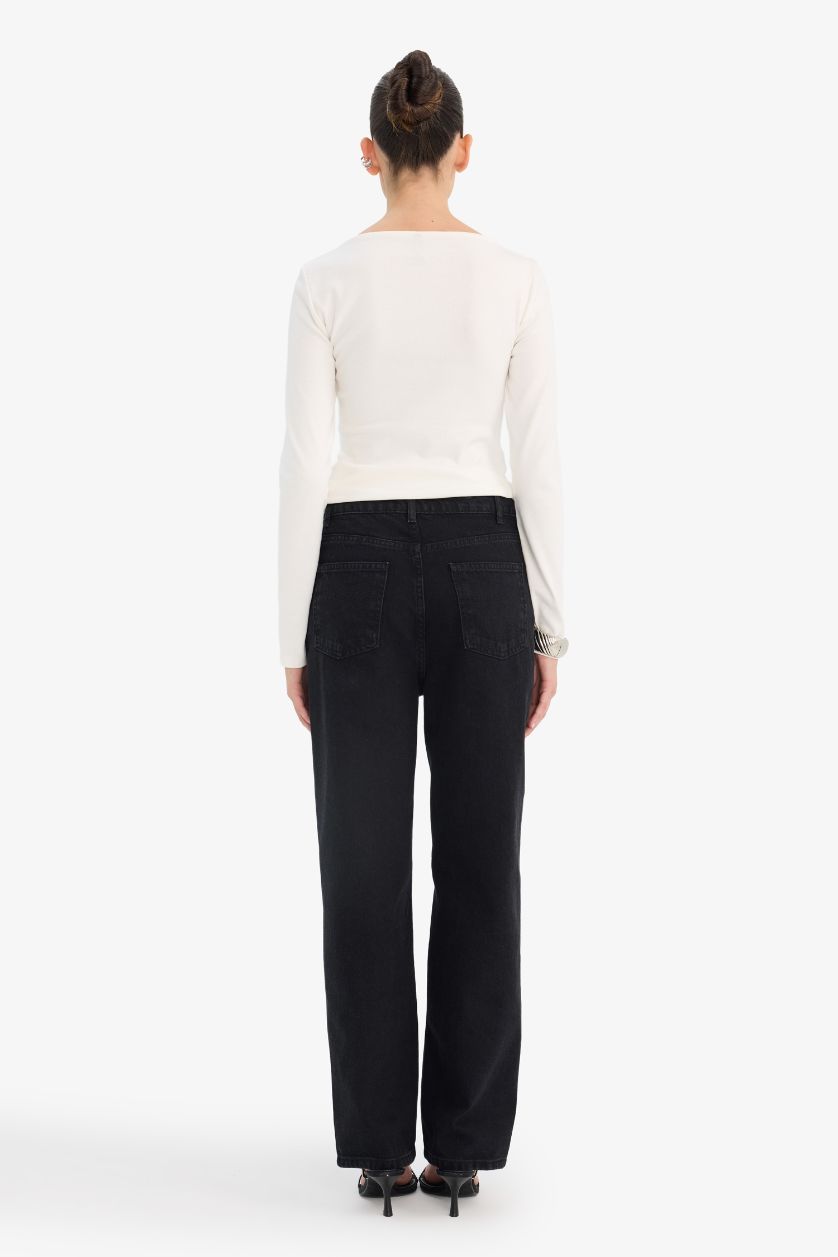 WOMAN Black Straight Fit High Waist Ankle Length Jeans