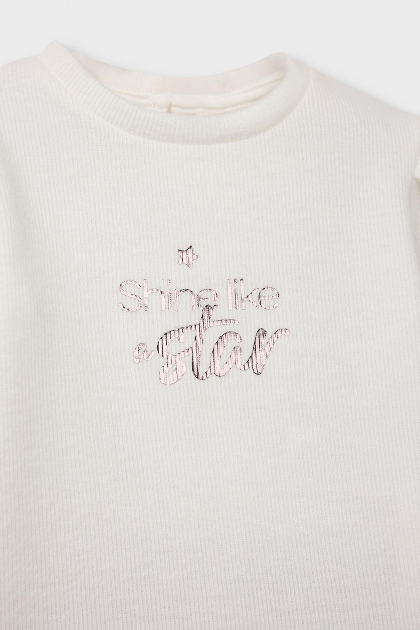 Kız Bebek Açık Pembe 2'li Takım Baskılı Sweatshirt Süet Pantolon Kız Bebek