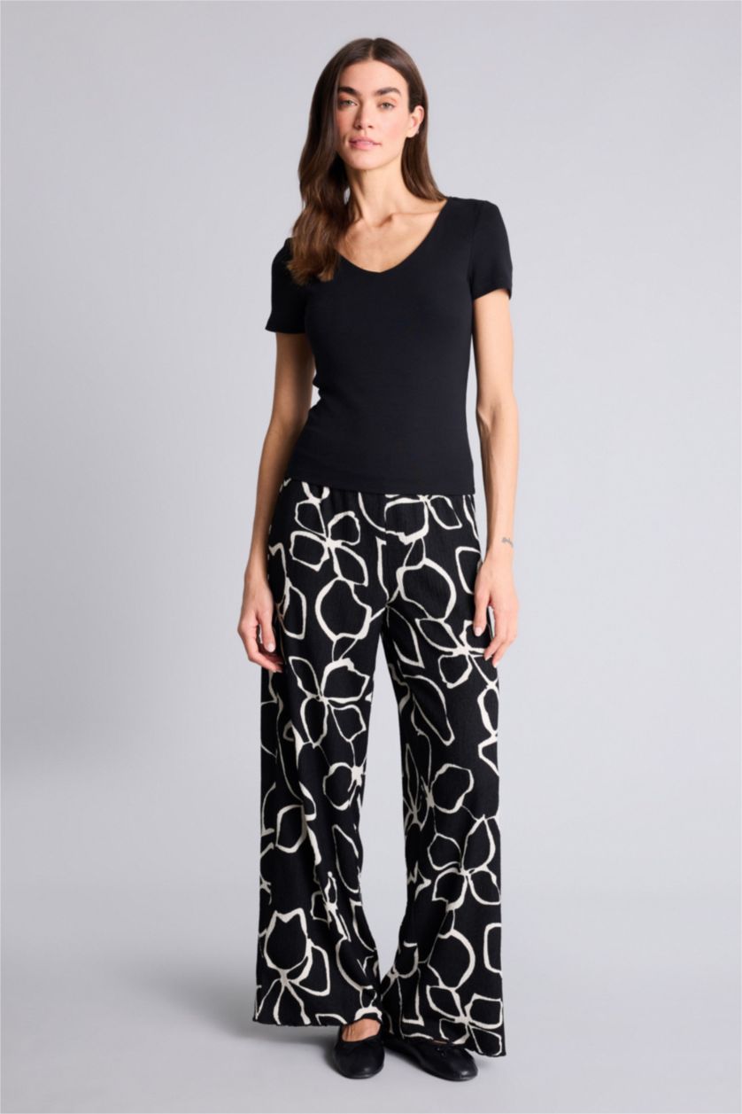 حريمي أسود بنطلون منسوج وايد ليج برجل واسع