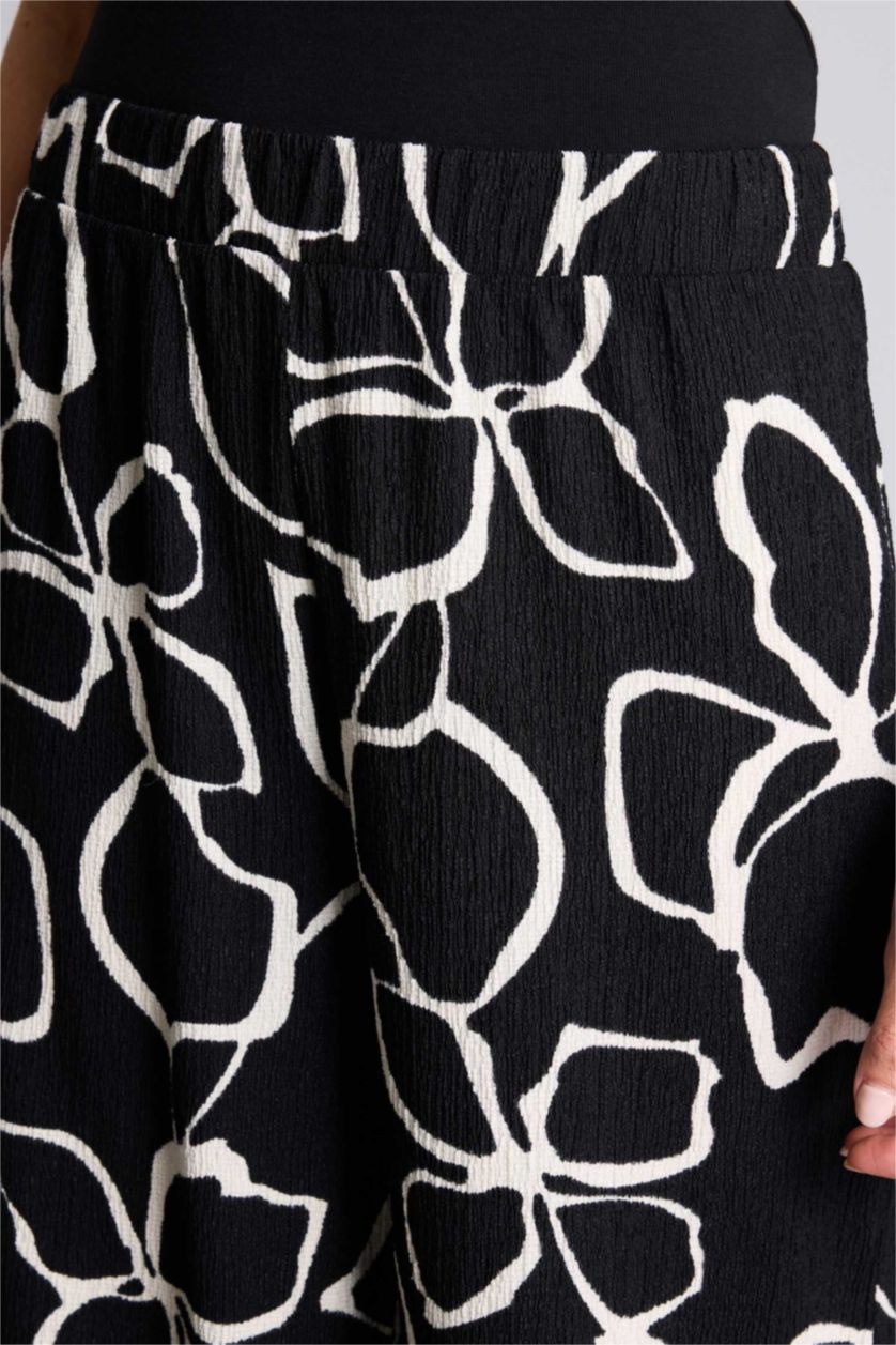 حريمي أسود بنطلون منسوج وايد ليج برجل واسع