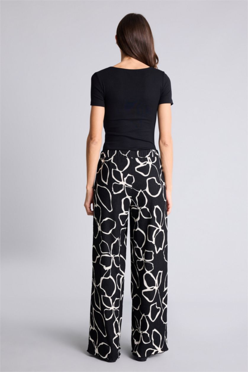 حريمي أسود بنطلون منسوج وايد ليج برجل واسع