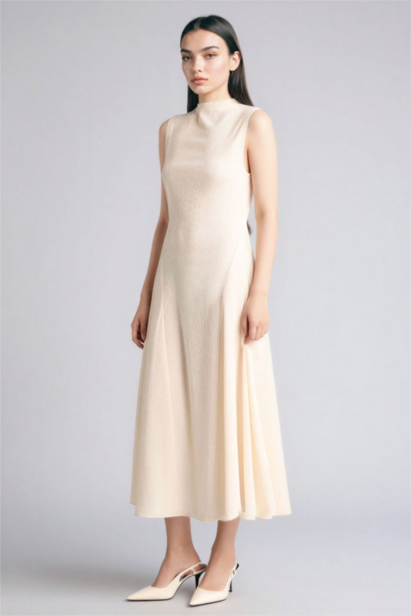 WOMAN Ecru A Cut Dog Collar Sleeveless Dress