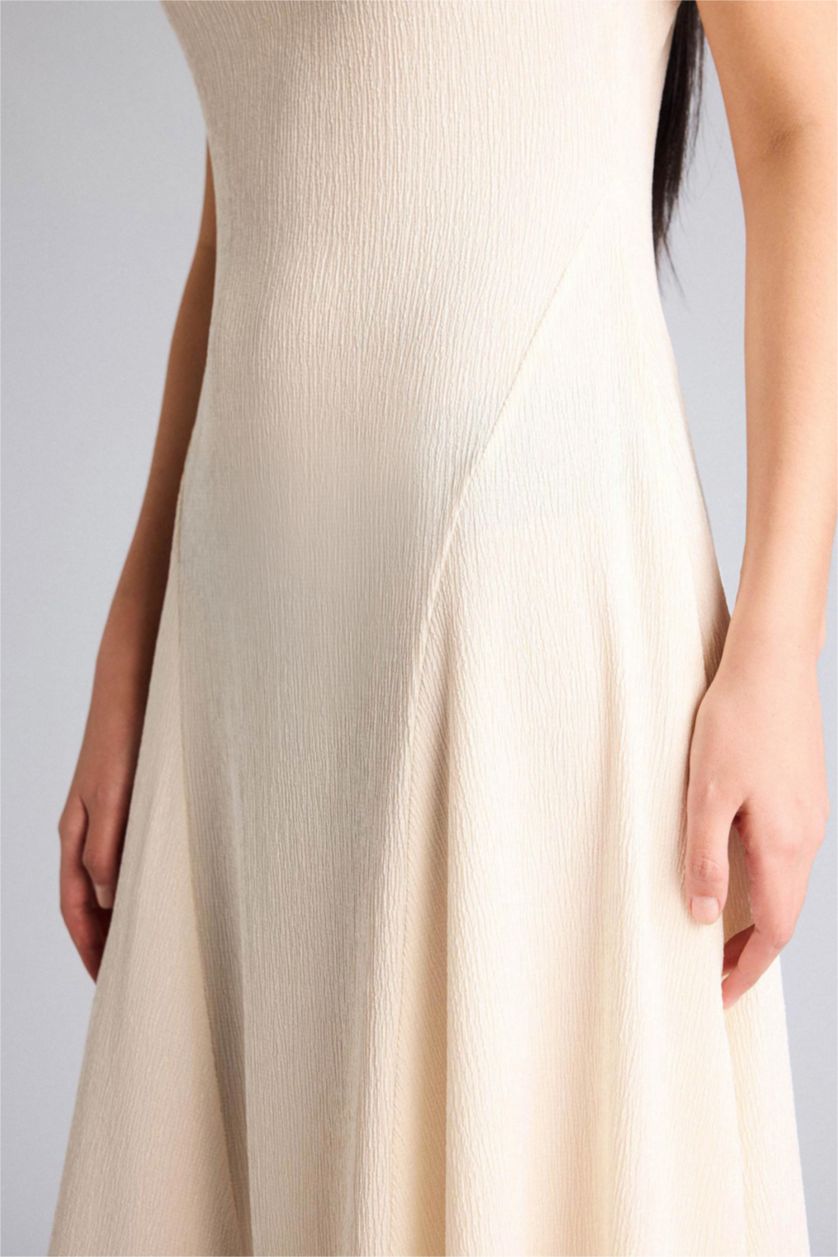 WOMAN Ecru A Cut Dog Collar Sleeveless Dress