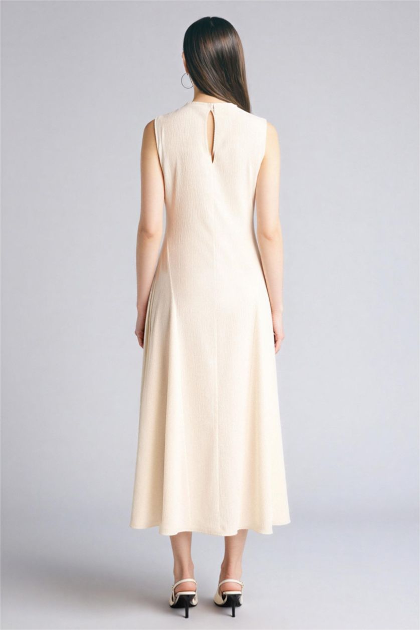 WOMAN Ecru A Cut Dog Collar Sleeveless Dress