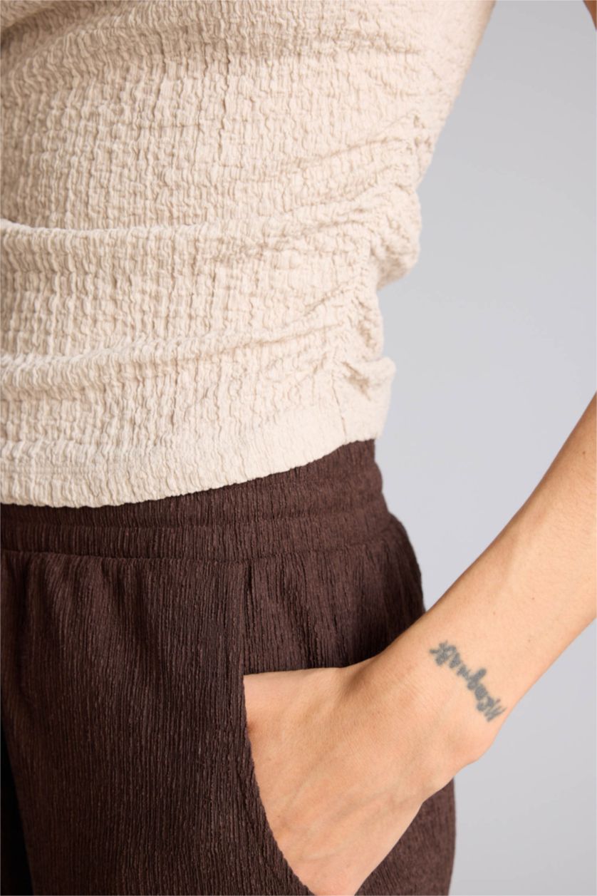 WOMAN Beige Slim Fit One Shoulder Crepe Short Sleeve T-shirt