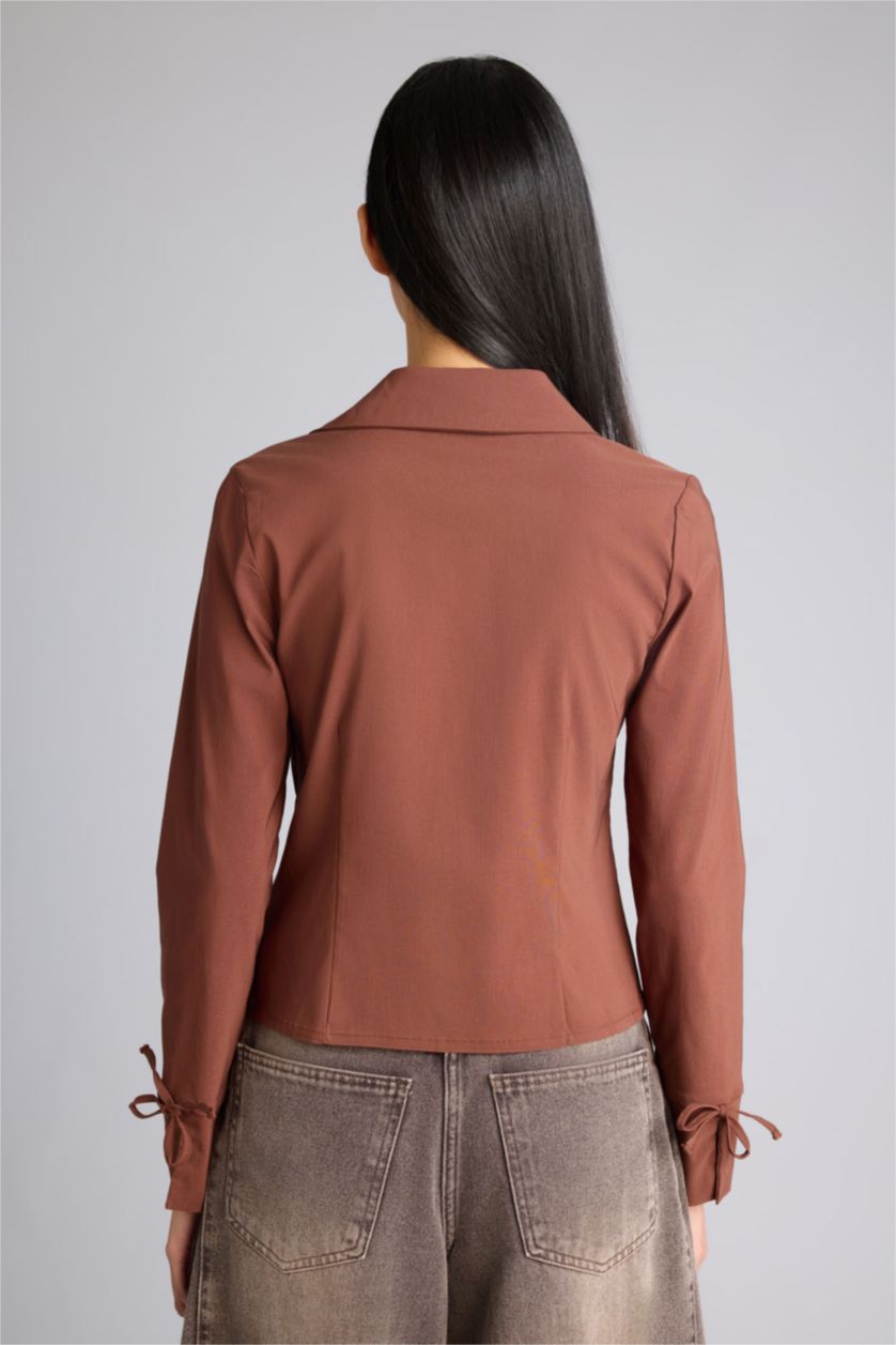 Женщины Коричневый Блузка с длинным рукавом приталенного кроя бенгалин для женщин