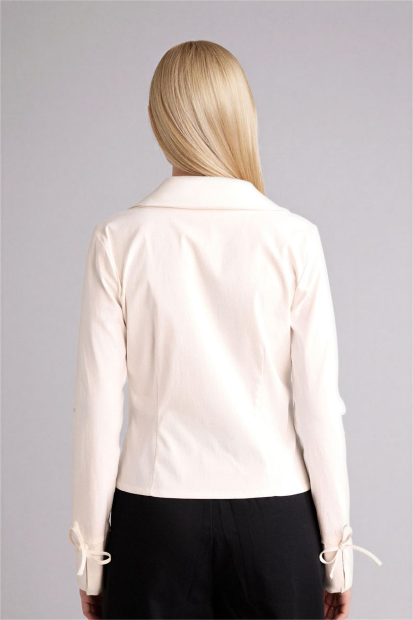 Женщины Кремовый Блузка с длинным рукавом приталенного кроя бенгалин для женщин