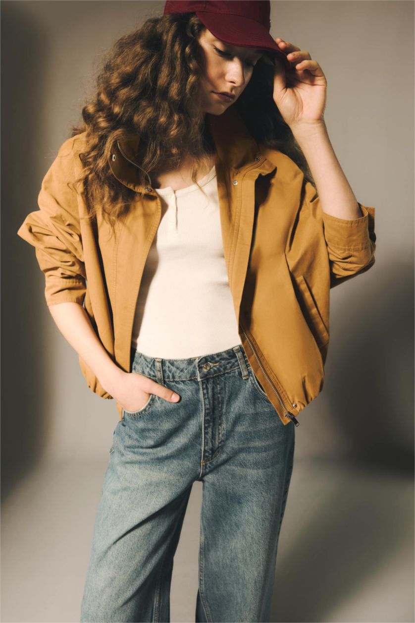 حريمي كامل Regular Fit Stand Collar Cotton Waterproof Jacket