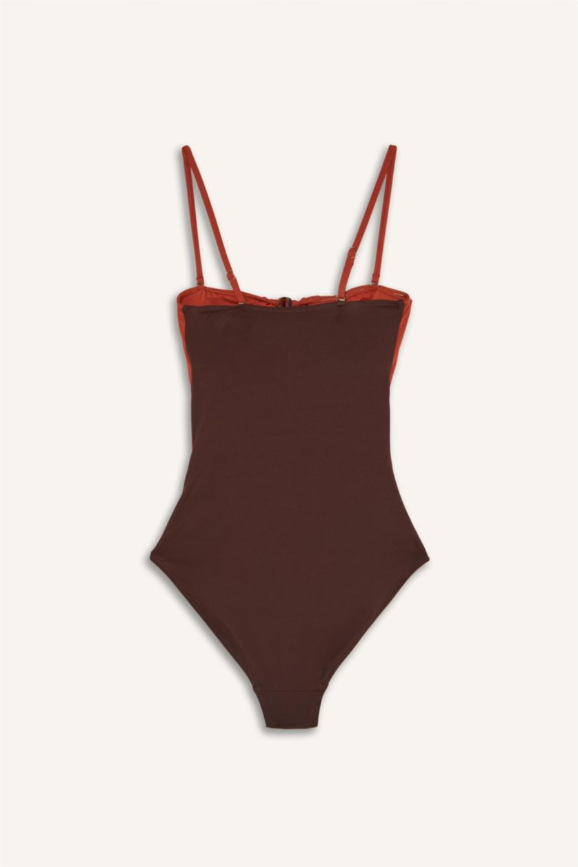 Women Brown Regular Fit Brown Red Strappy Swimsuit