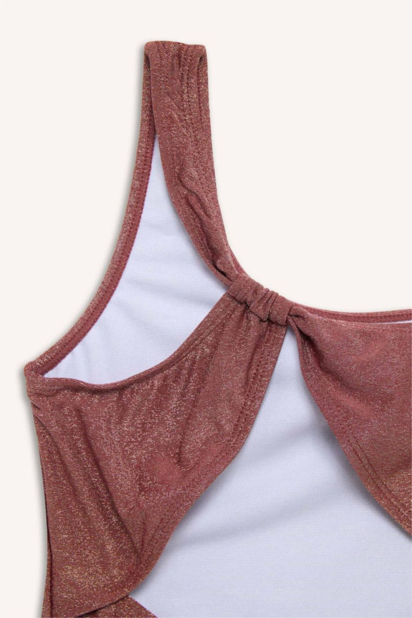 Kız Çocuk - Genç Kız Bordo Simli Kız Çocuk Mayo