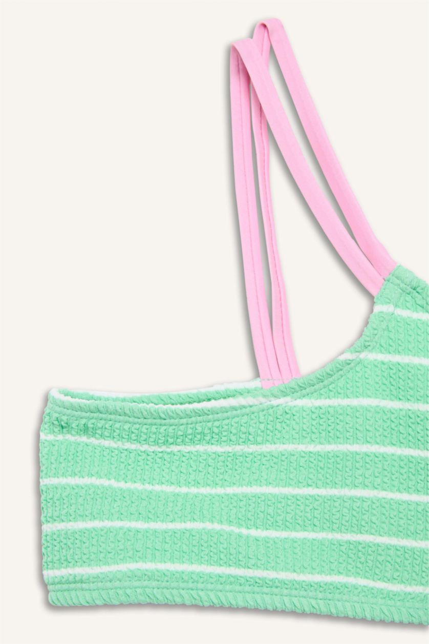 Kız Çocuk - Genç Kız Parlak Açık Yeşiil Çizgili 2'li Bikini Kız Çocuk