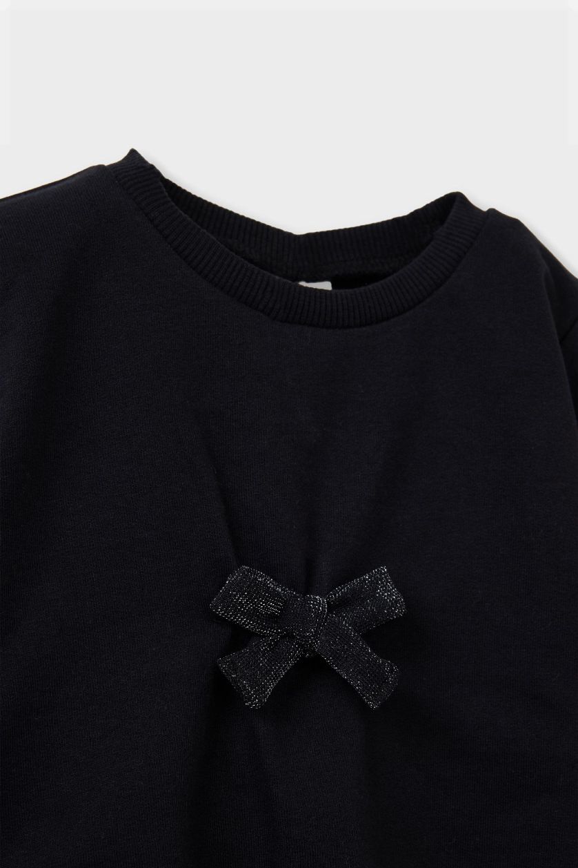 Kız Bebek Siyah Yılbaşı Temalı 2'li Takım Fiyonklu Sweatshirt Etek Kız Bebek